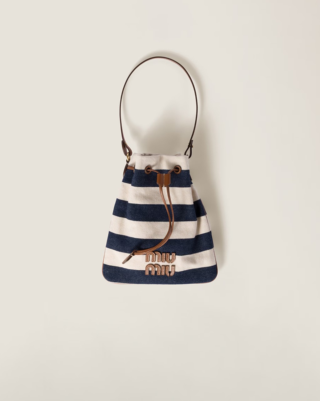 Striped fabric drawstring pouch
